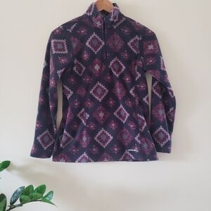 Eddie Bauer Aztec Print Half Zip Fleece Pullover - Grey/Purple - XS